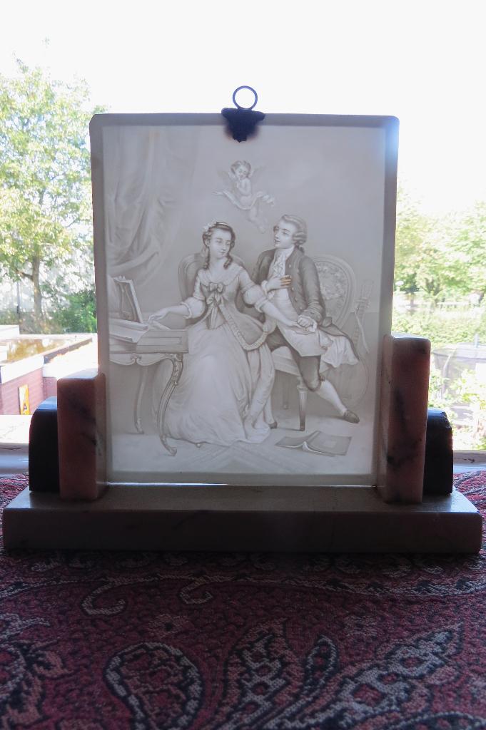 Antieke Duitse LITHOPHANE in marmer houder 1865-1870, Ophalen of Verzenden