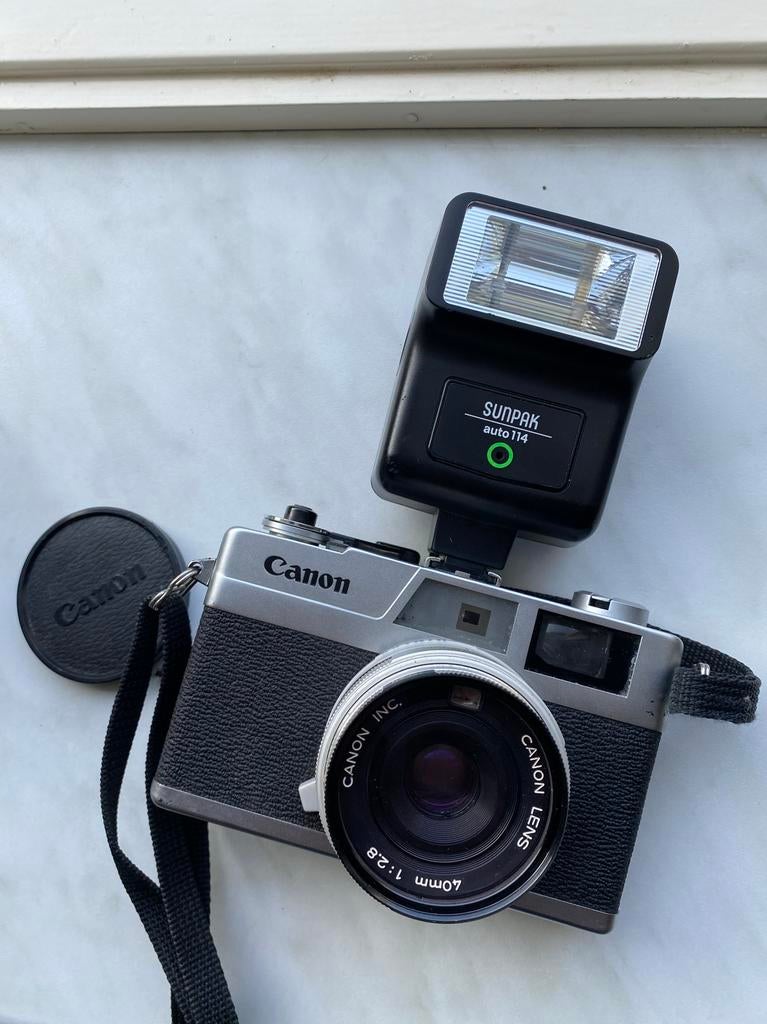 Vintage Canon Canonet 28 met Sunpak flitser, Ophalen, Gebruikt, Compact, Canon