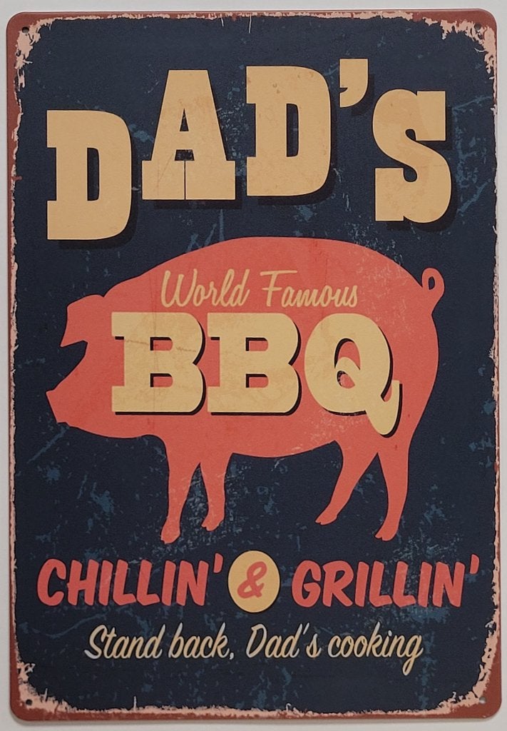 Dad's BBQ Chillin Grillin reclamebord van metaal wandbord, Info@deconoord.nl, Deco Noord, Nieuw, Ophalen of Verzenden