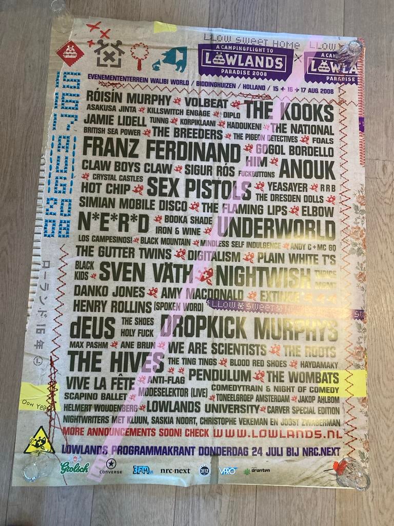 2x Lowlands 2008 posters A0 - Ongebruikt en intact, Ophalen of Verzenden, Zo goed als nieuw, Deurposter of groter, Muziek