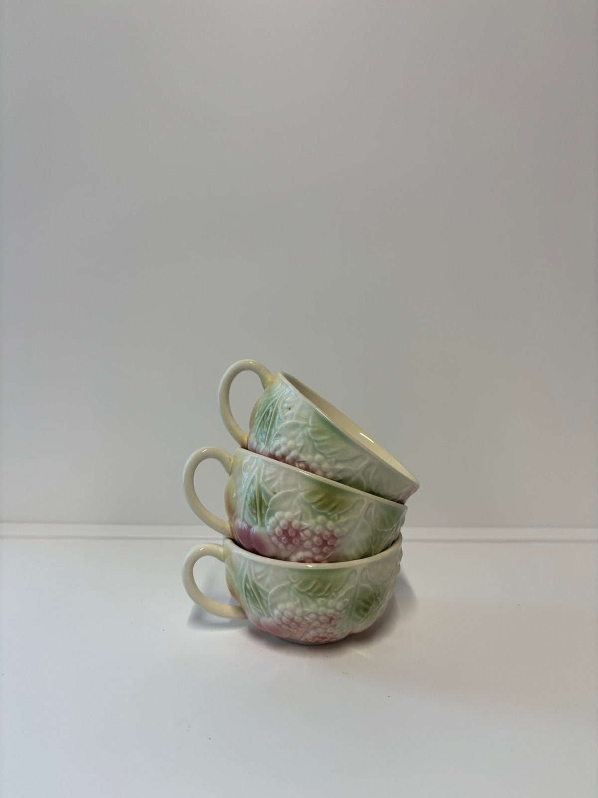Vintage Franse barbotine cappuccino mokken, Antiek en Kunst, Verzenden