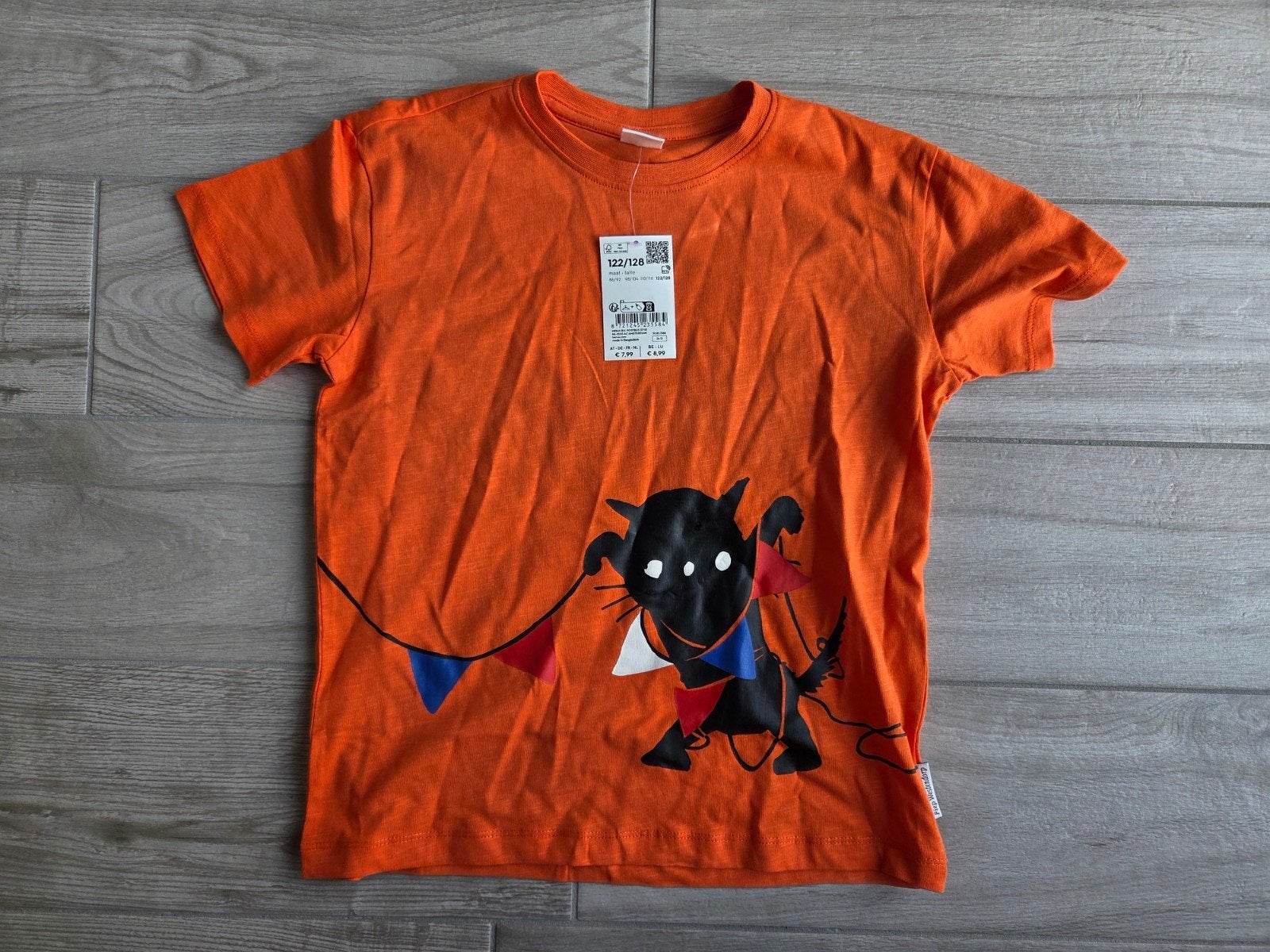 Hema T-shirt Siepie Oranje Maat 122/128, Ophalen of Verzenden, Nieuw, Jongen of Meisje, Shirt of Longsleeve