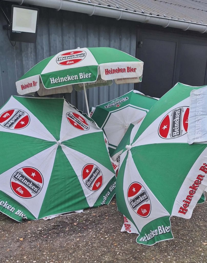 Vrolijke vintage reclame parasol, parasols, div. soorten🌞, Gebruikt, ., Ophalen of Verzenden, 1 tot 2 meter