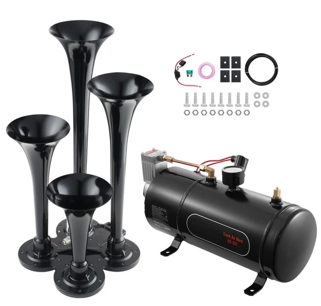 Trainhoorn kit met 4 luchthoorns en 12V compressor, Watersport en Boten, Ophalen of Verzenden