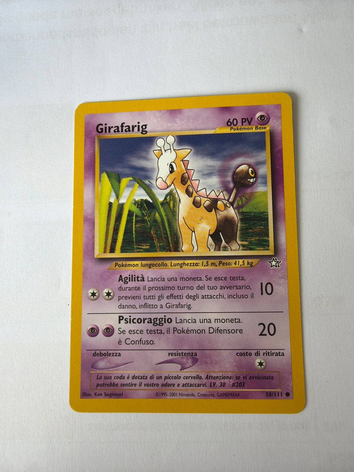 Girafarig Pokémon Kaart - Italiaans - Base Set, Ophalen of Verzenden, Gebruikt, Losse kaart