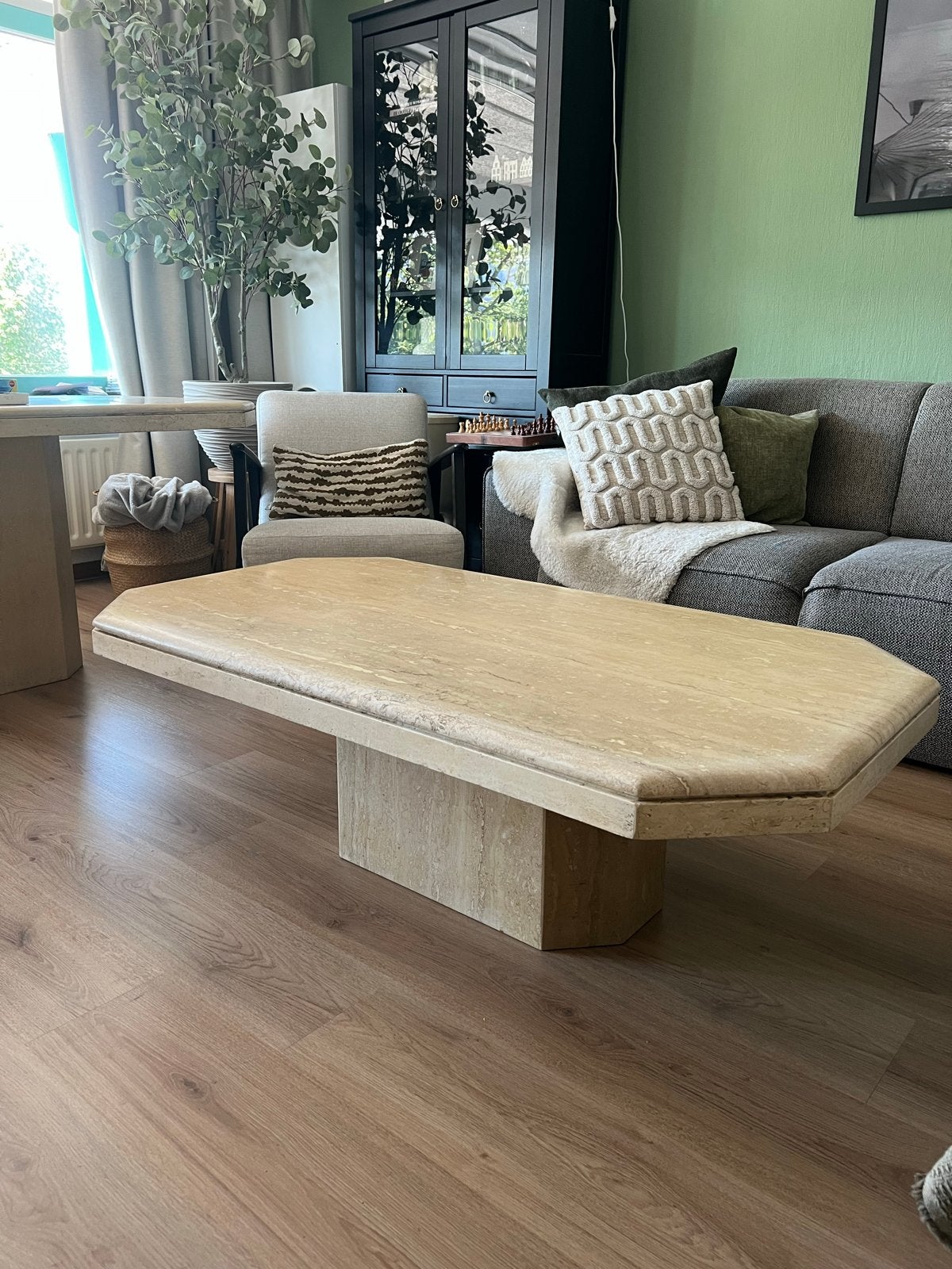 Travertin salontafel 140x70x42, Huis en Inrichting, Tafels | Salontafels, Ophalen, Overige materialen, Gebruikt, 100 tot 150 cm