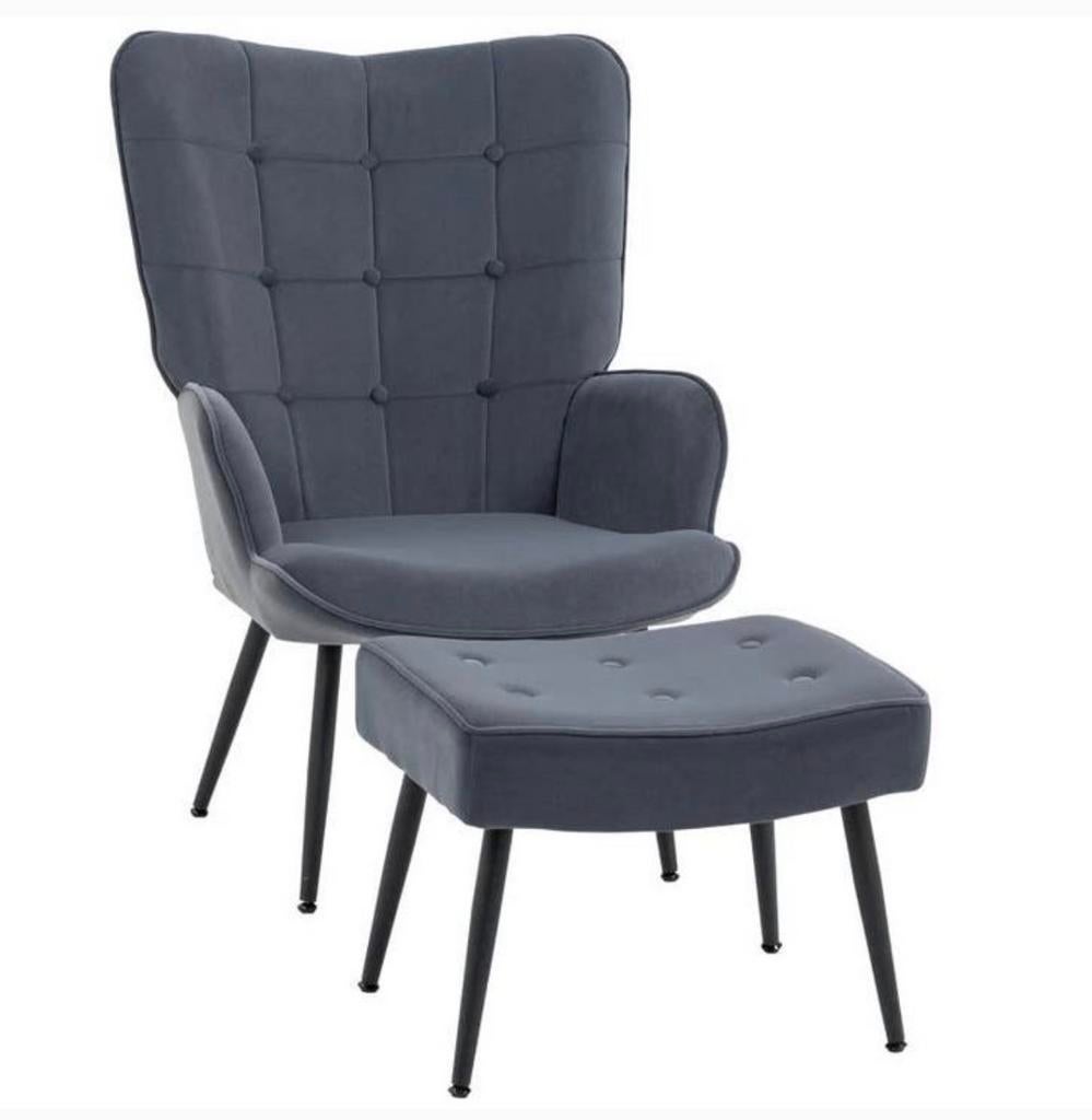 HOMCOM Fauteuil met Ottomaan, Relaxfauteuil, Donkergrijs NEW, 75 tot 100 cm, Ophalen of Verzenden, Zo goed als nieuw, Stof