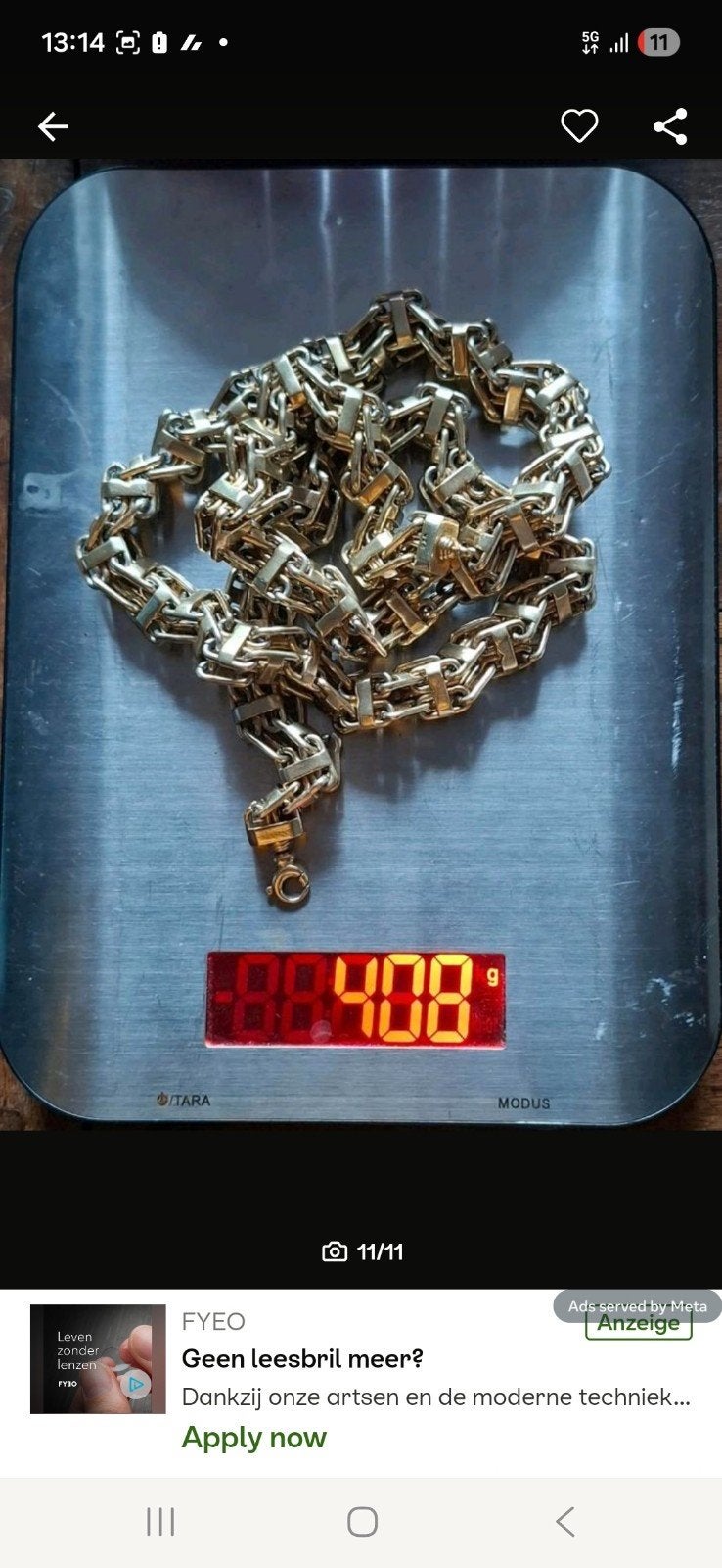 Gouden magnum ketting 585 / 925    408 gram, Ophalen of Verzenden, Nieuw, Goud, Zilver