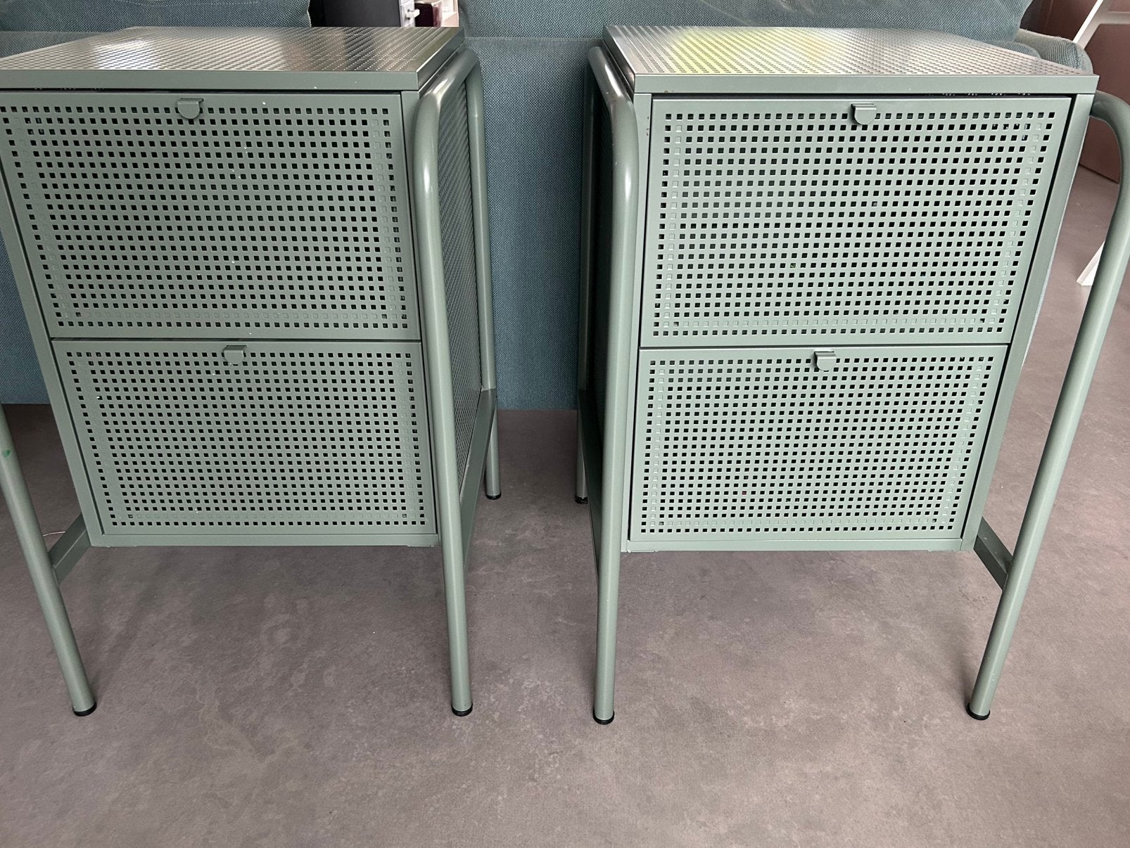 2 IKEA Nikkeby Kastje/Nachtkastjes - Mintgroen, Ophalen, Minder dan 50 cm, 1 of 2 laden, Zo goed als nieuw