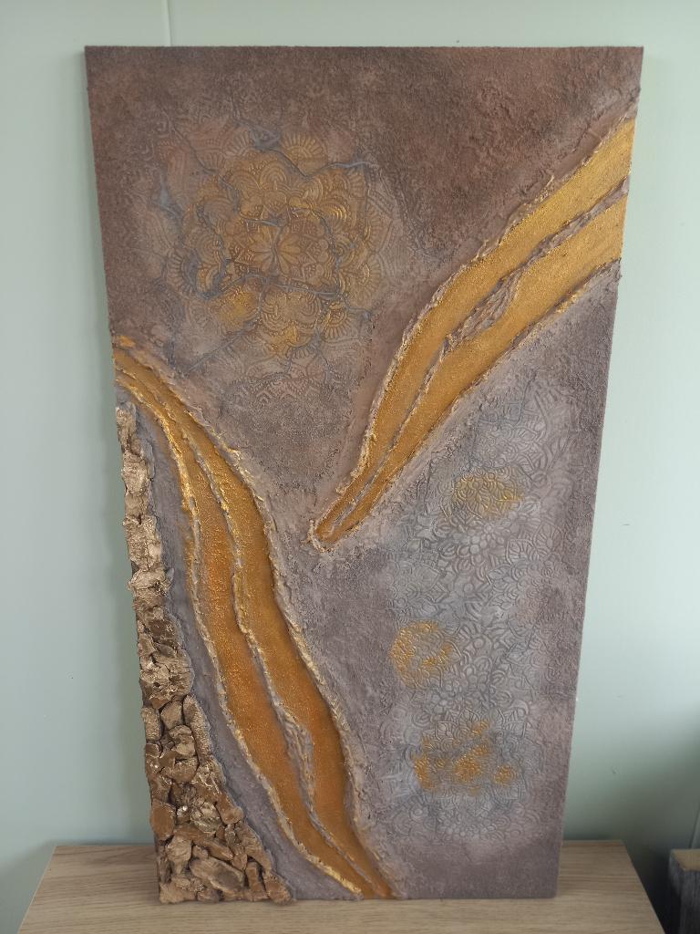 Schilderij, mandala, houten paneel, 3d, muurdecoratie, goud, Ophalen, Minder dan 50 cm, Zo goed als nieuw, Schilderij