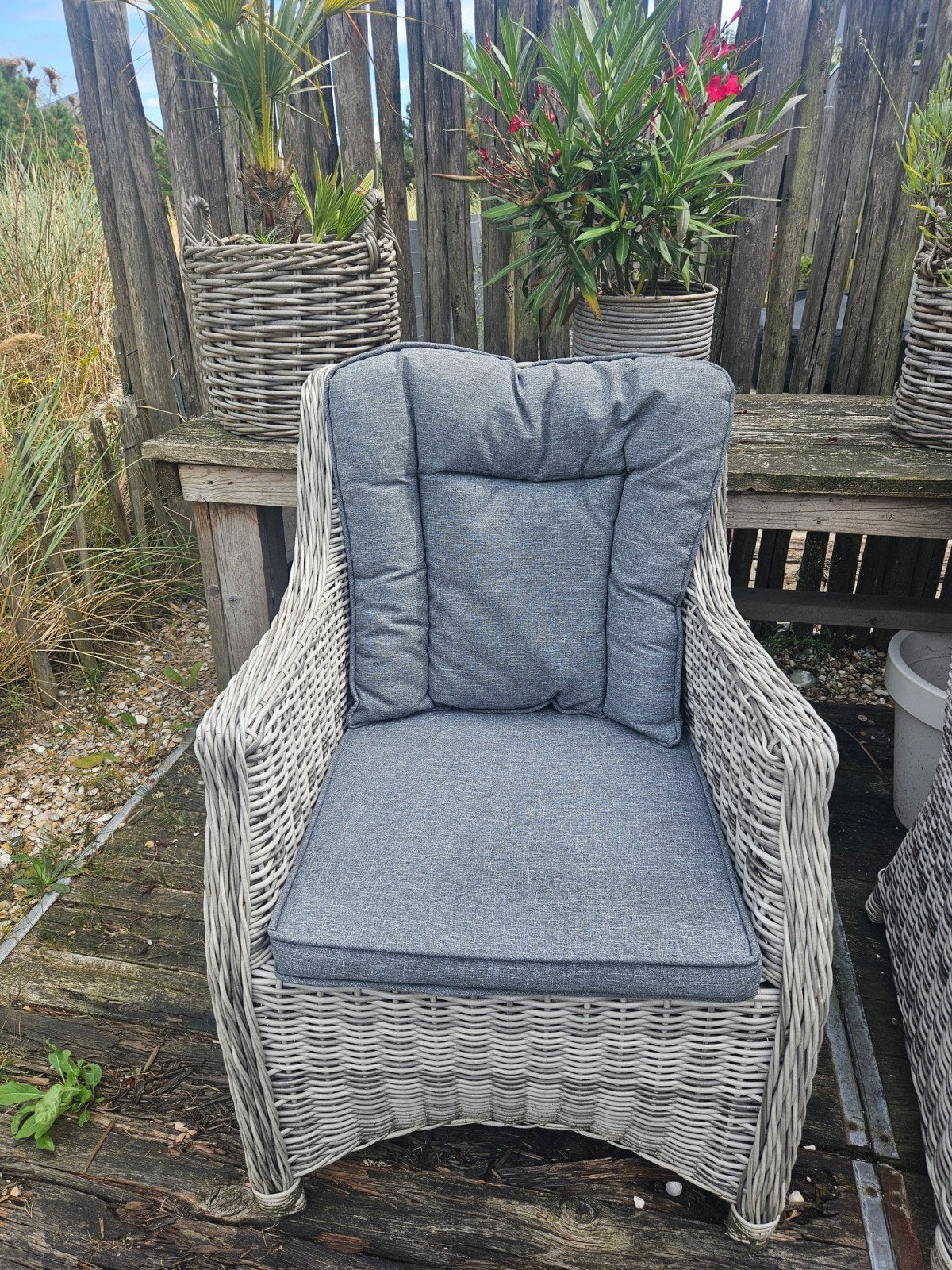 2 Wicker tuinstoelen met kussens, Ophalen, Gebruikt, Wicker