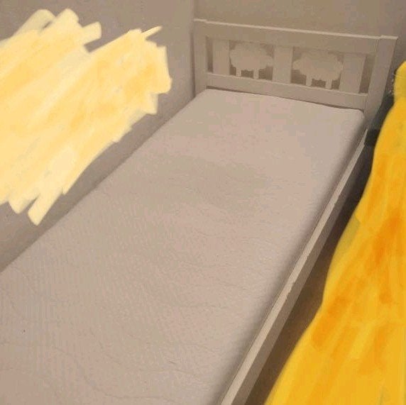 Kinderbed met schaapjes in hoofdeinde - 160x70 cm, Ophalen, Gebruikt, 70 tot 85 cm, Lattenbodem