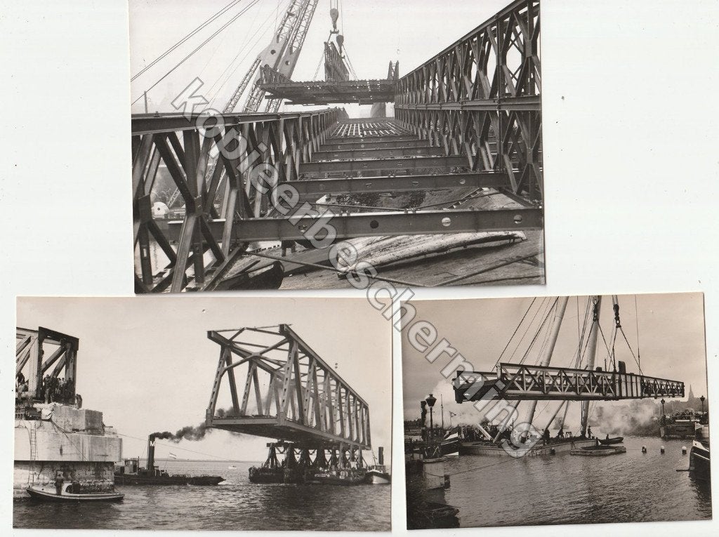 3 persfoto's bouw en/of afbraag bruggen jaren '50 ?, Gebruikt, Verzenden, Foto, 1940 tot 1960