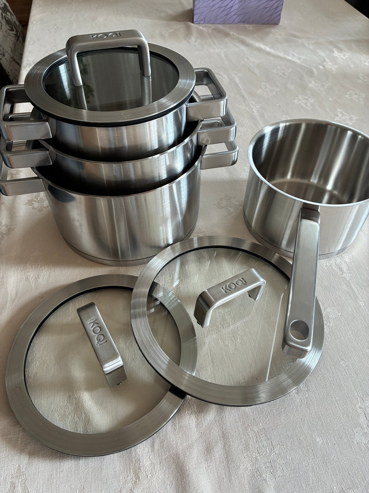 Koqi pannenset downdraft set van4, Ophalen, Pannenset, Zo goed als nieuw, Rvs