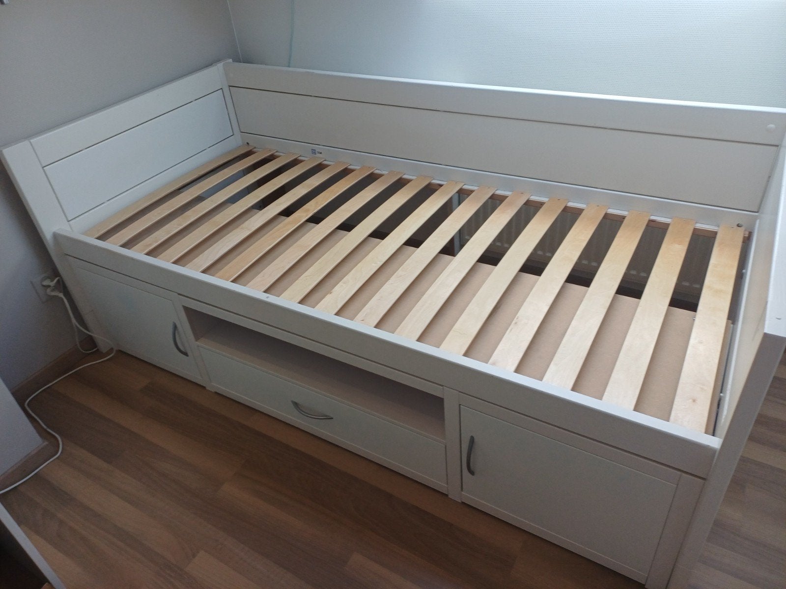 Lifetime eenpersoons bed met lade en kastjes, Ophalen, 90 cm, Eenpersoons, Wit