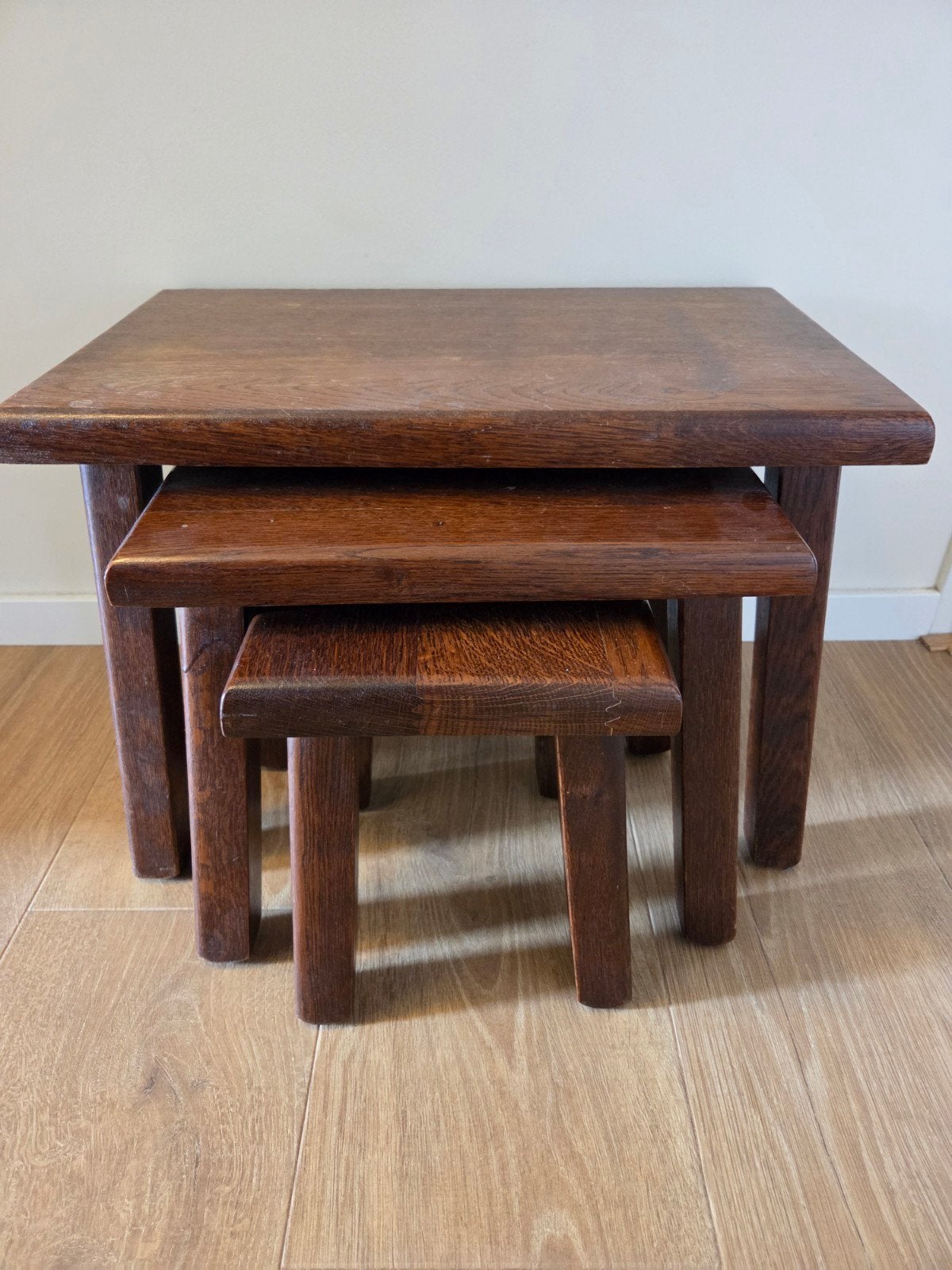 3 eikenhouten bijzettafels, Huis en Inrichting, Ophalen, Rechthoekig, Minder dan 55 cm, 45 tot 60 cm