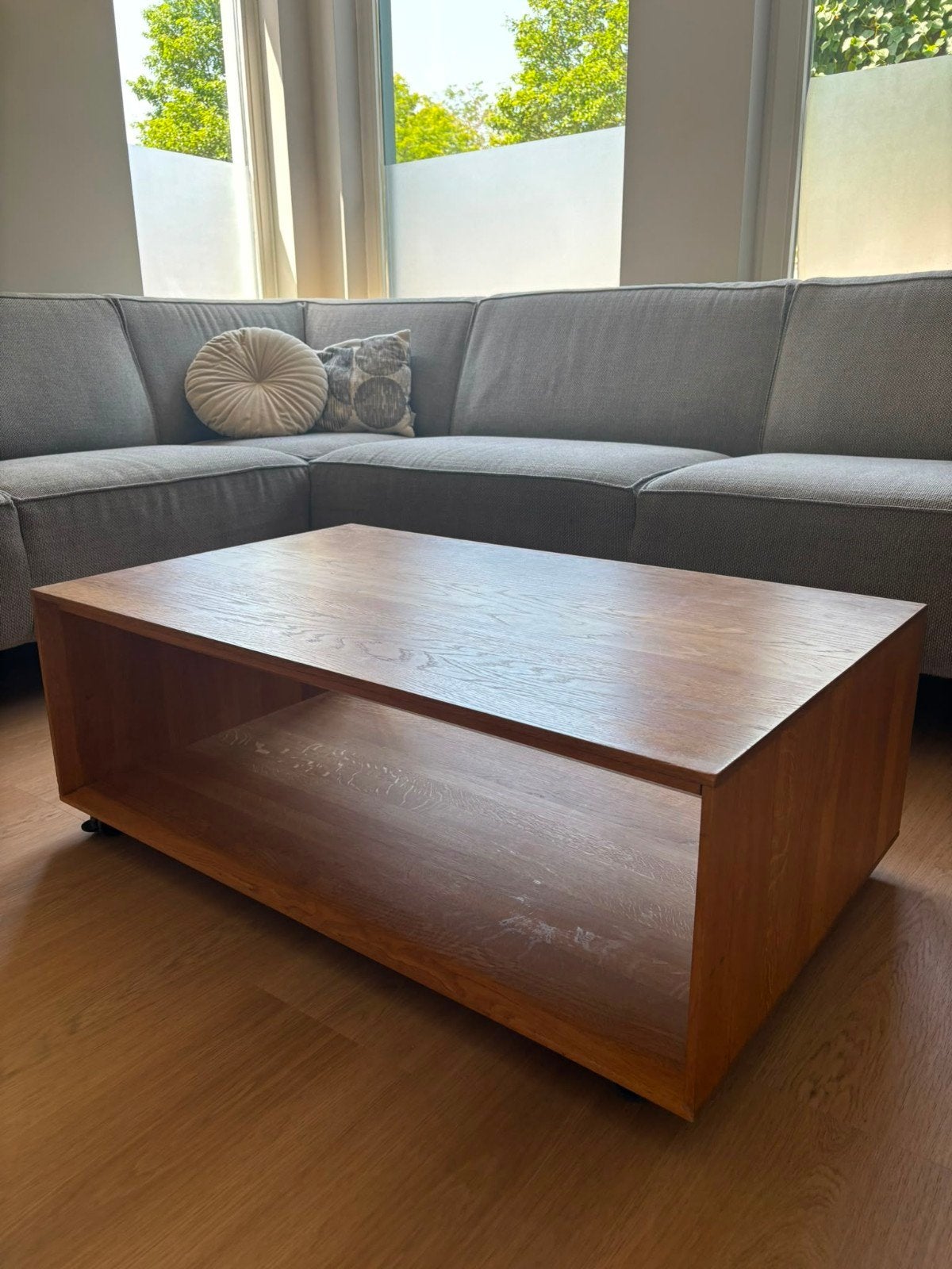 Team 7 Geolied Eiken Salontafel met Verborgen Lade, Ophalen, 100 tot 150 cm, Eikenhout, Strak.