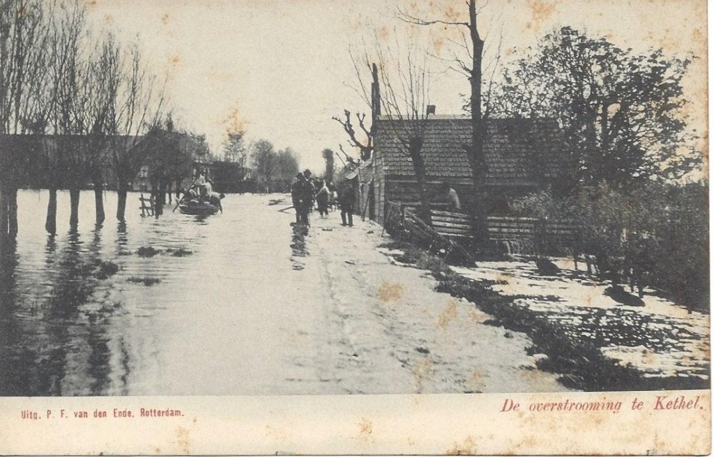 Kethel (Z.H.) De Overstroming in 1903, veel Volk, Verzamelen, Ophalen of Verzenden, Voor 1920, Ongelopen, Zuid-Holland