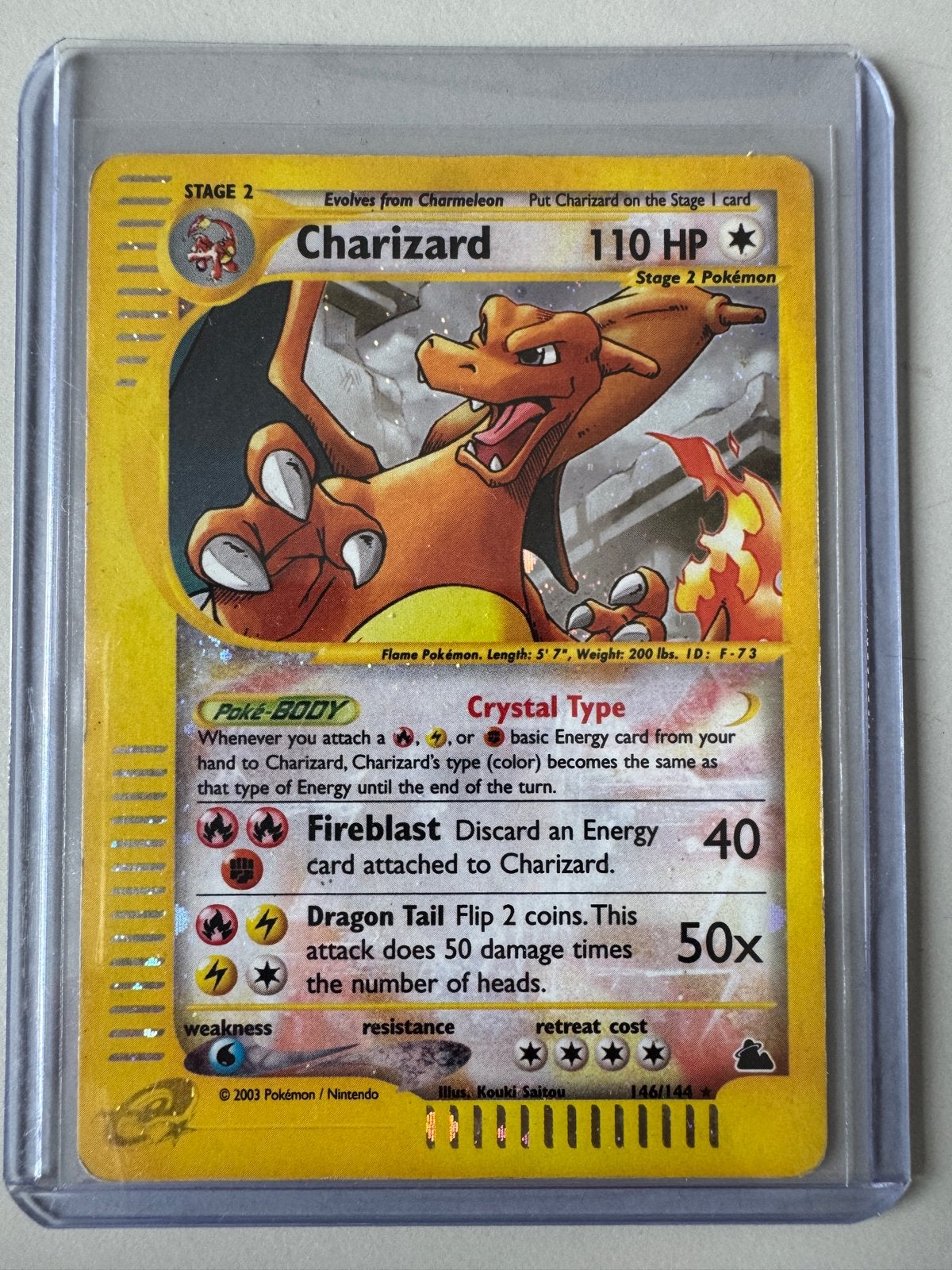 Charizard Crystal Holo 146/144 Skyridge Pokémon Kaart, Ophalen, Zo goed als nieuw, Losse kaart, Foil