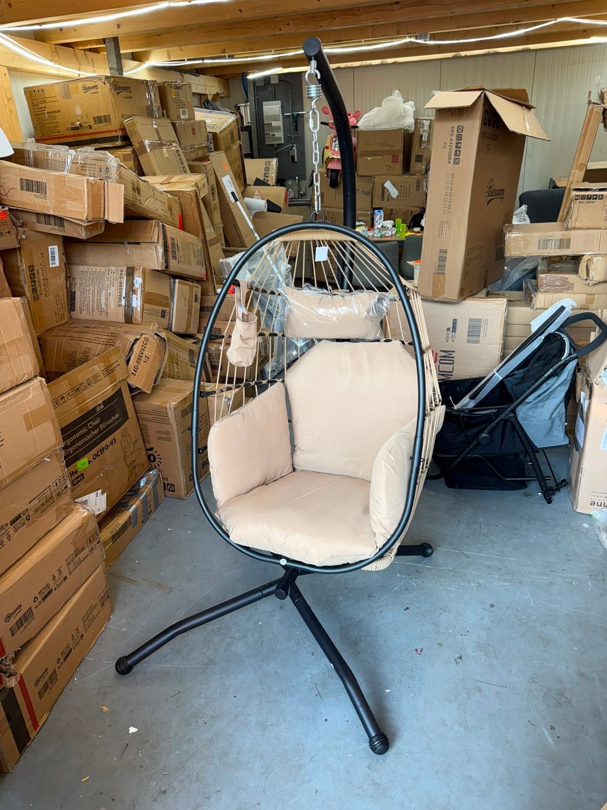Outsunny Hangstoel met standaard - Beige, Ophalen, Nieuw