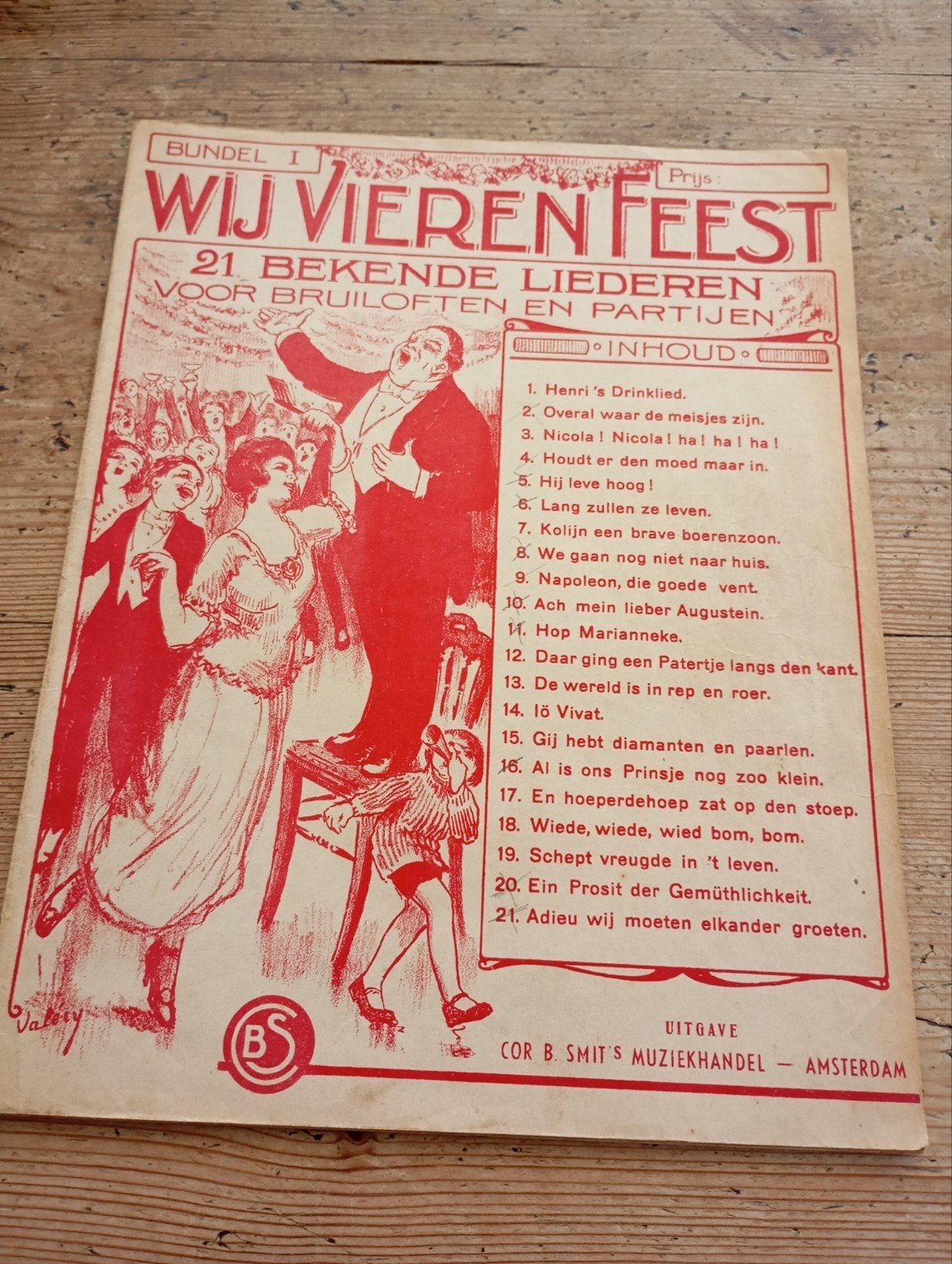 Vintage Poster Wij vieren Feest in l tekst A3, Ophalen of Verzenden, Zo goed als nieuw, A1 t/m A3