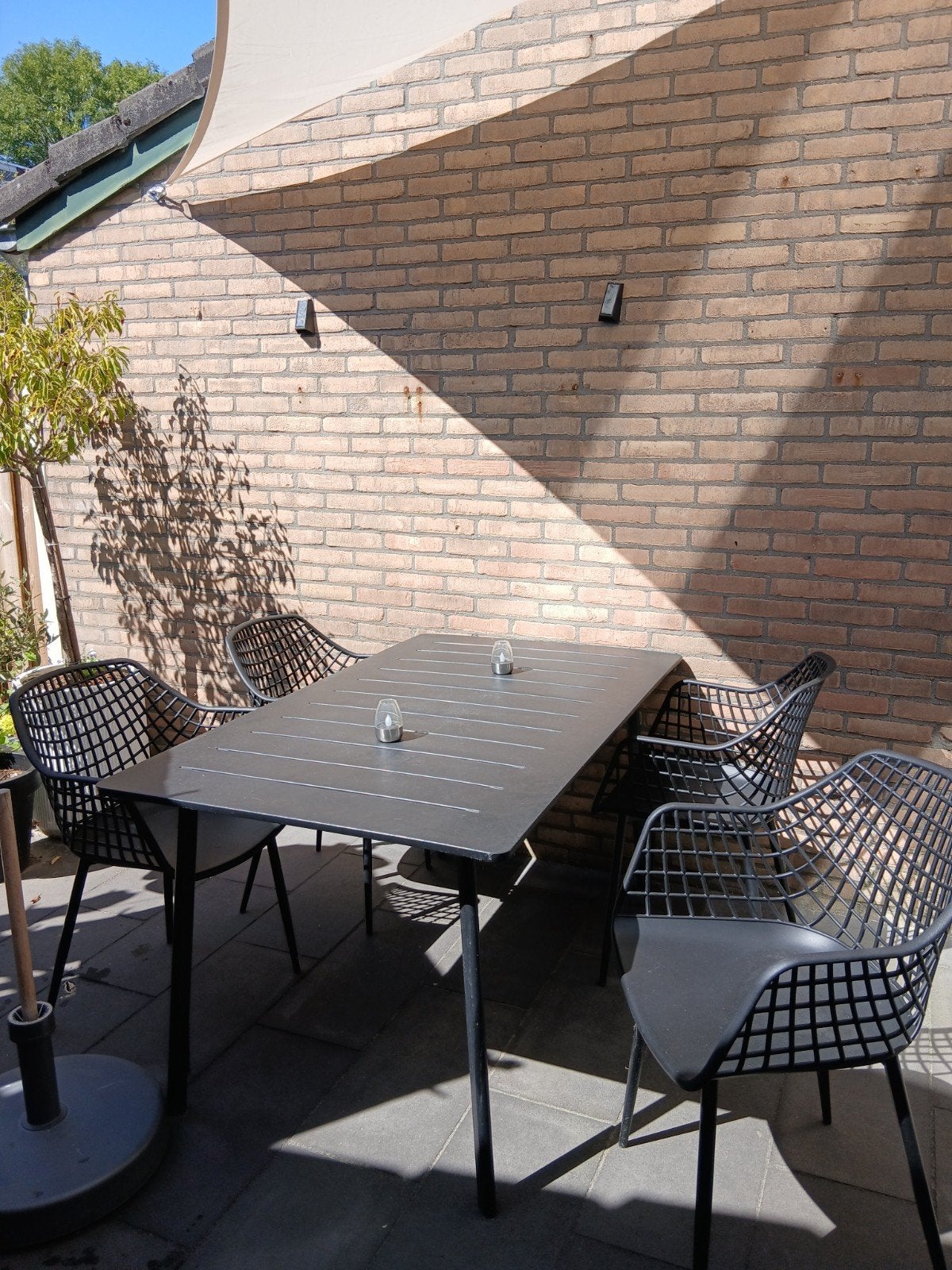 4x tuinstoel Kwantum Webbing zwart, Tuin en Terras, Ophalen, Zo goed als nieuw, Kunststof