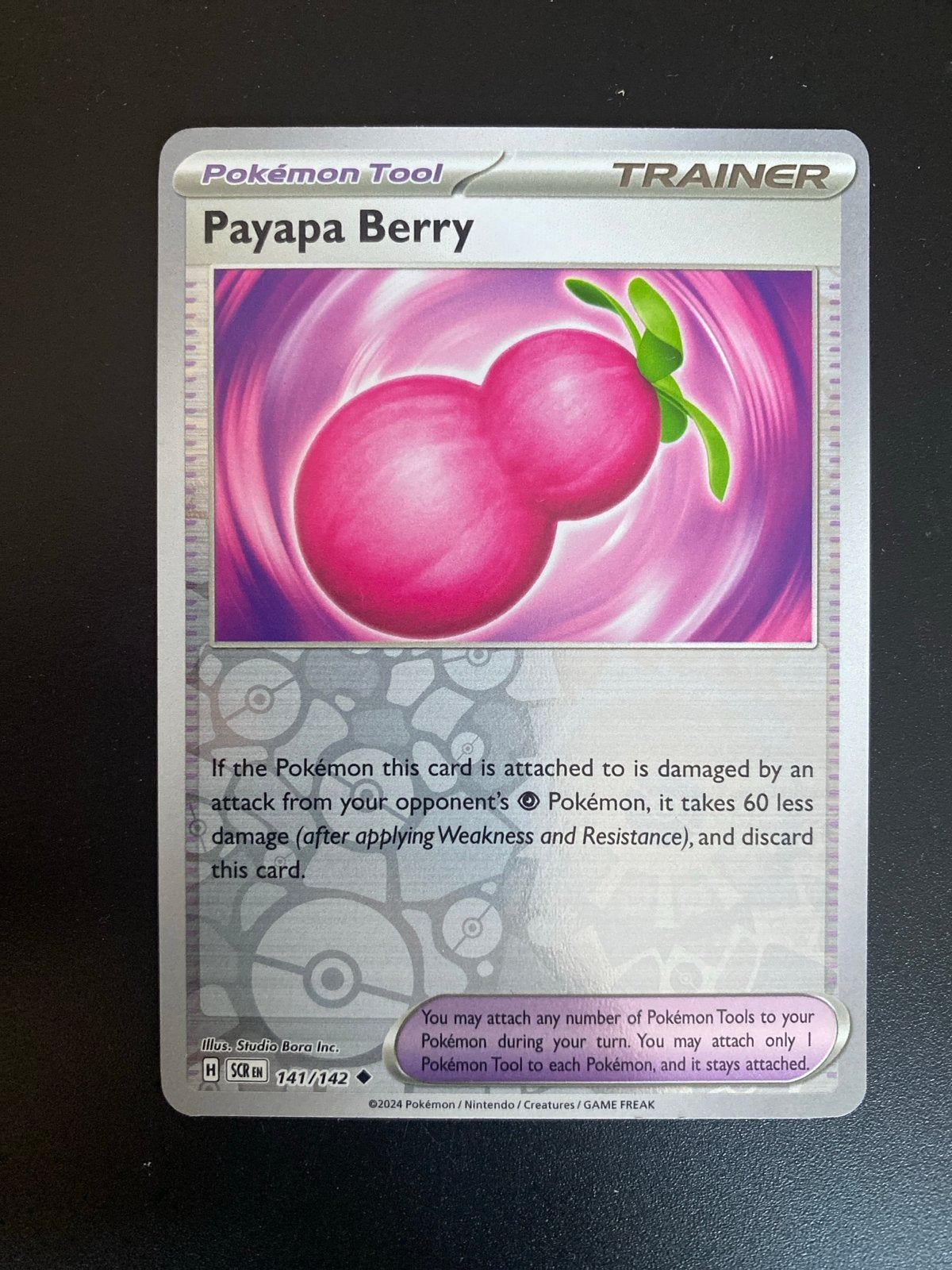 Payapa Berry 141/142 Reverse Holo Pokémon Stellar Crown, Ophalen of Verzenden, Zo goed als nieuw, Losse kaart, Foil
