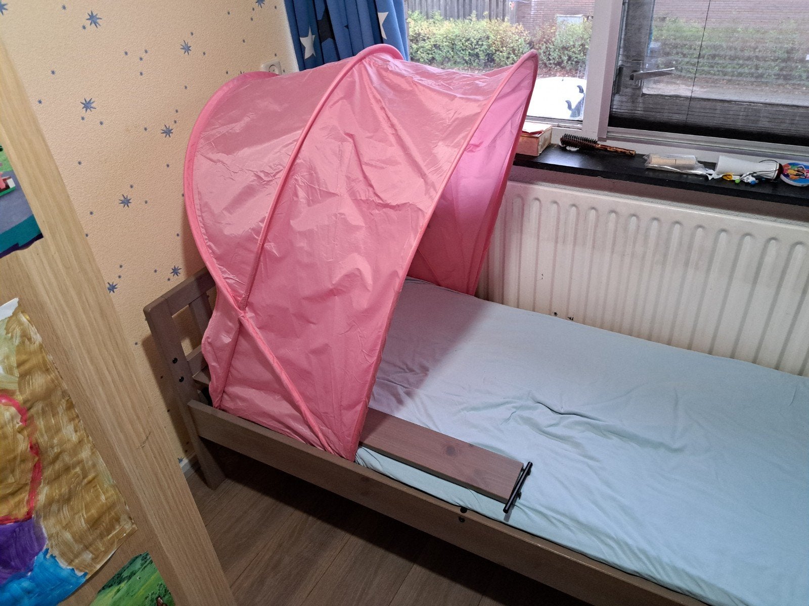 Ikea peuterbed met zijsteun incl. matras, Kinderen en Baby's, Gebruikt, 70 tot 85 cm, 160 tot 180 cm, Ophalen