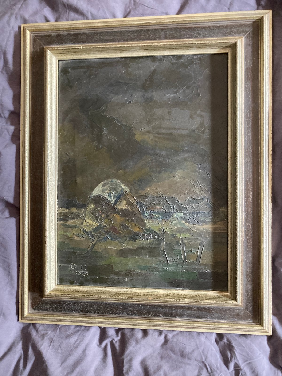 Olieverfschilderij: Landschap met hooiberg, Antiek en Kunst, Kunst | Schilderijen | Klassiek, Doek, Realistisch, Ophalen of Verzenden