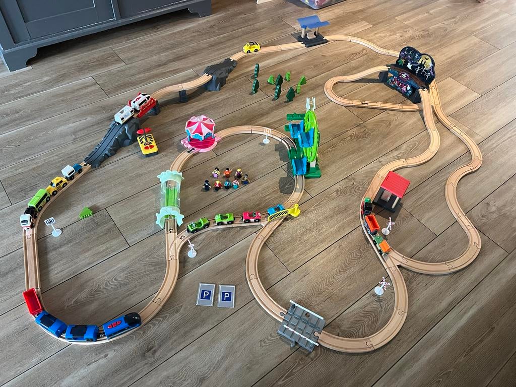 Playtive Houten Treinbaan met Duplo Uitbreiding en Licht/Gel, Ophalen of Verzenden, Gebruikt, Overige merken
