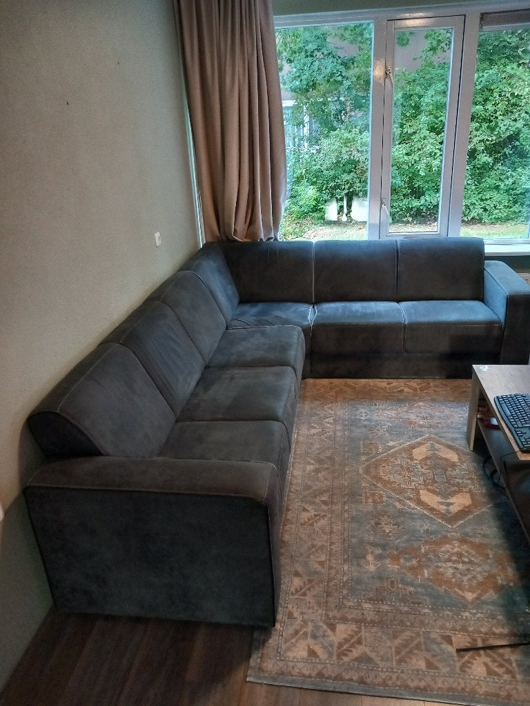 Grote 6-zits hoekbank (antraciet suède-look) – Begane grond!, Ophalen, 250 tot 300 cm, Gebruikt, Hoekbank