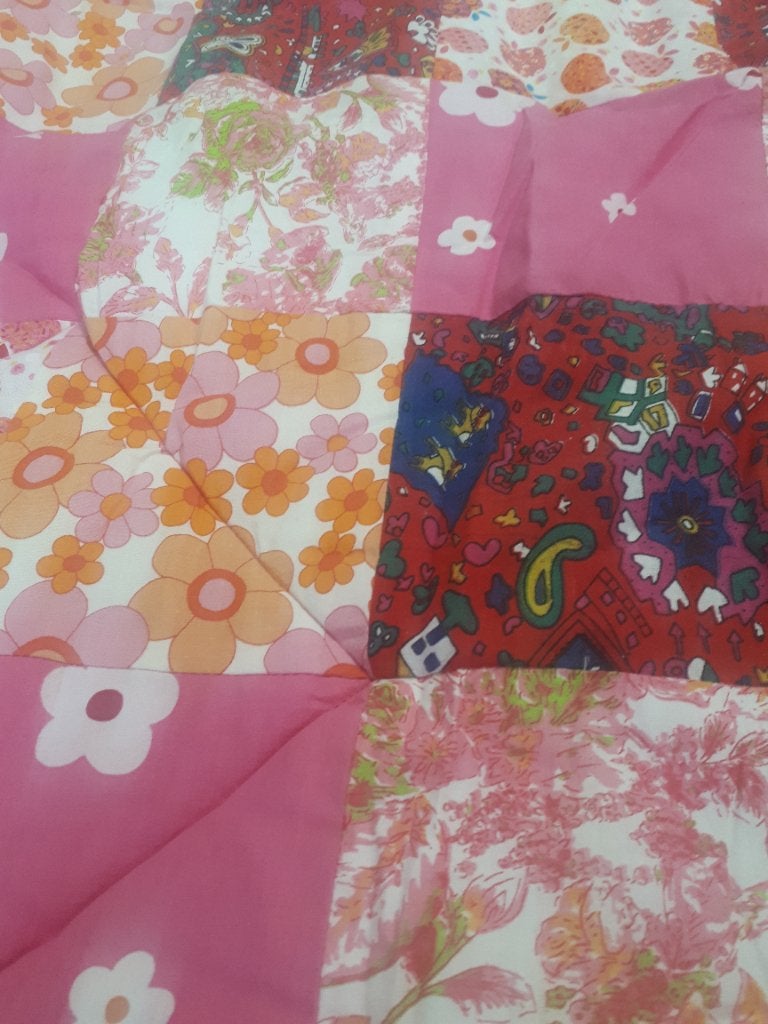 Quilt patchwork plaid deken sprei retro & vintage stofjes, Katoen, Plaid, Handgemaakt, Roze