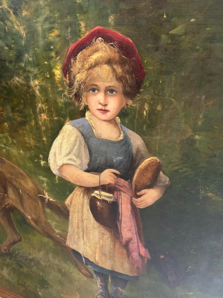 Groot Schilderij Roodkapje en de Wolf - Klassiek Sprookje, Antiek en Kunst, Ophalen of Verzenden