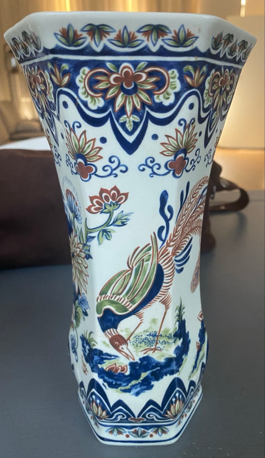 Boch Vieux Rhodes Handworked vaas met vogel en bloemen, Ophalen of Verzenden