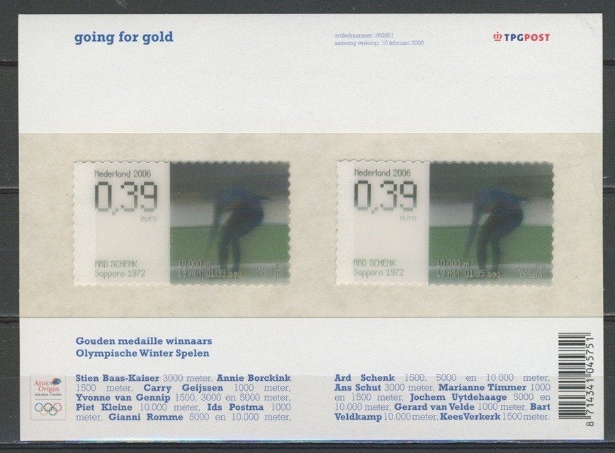 Going For Gold  2006 Ard Schenk Saporo 1972 Postzegel 697, Ophalen of Verzenden, Na 1940, Postfris