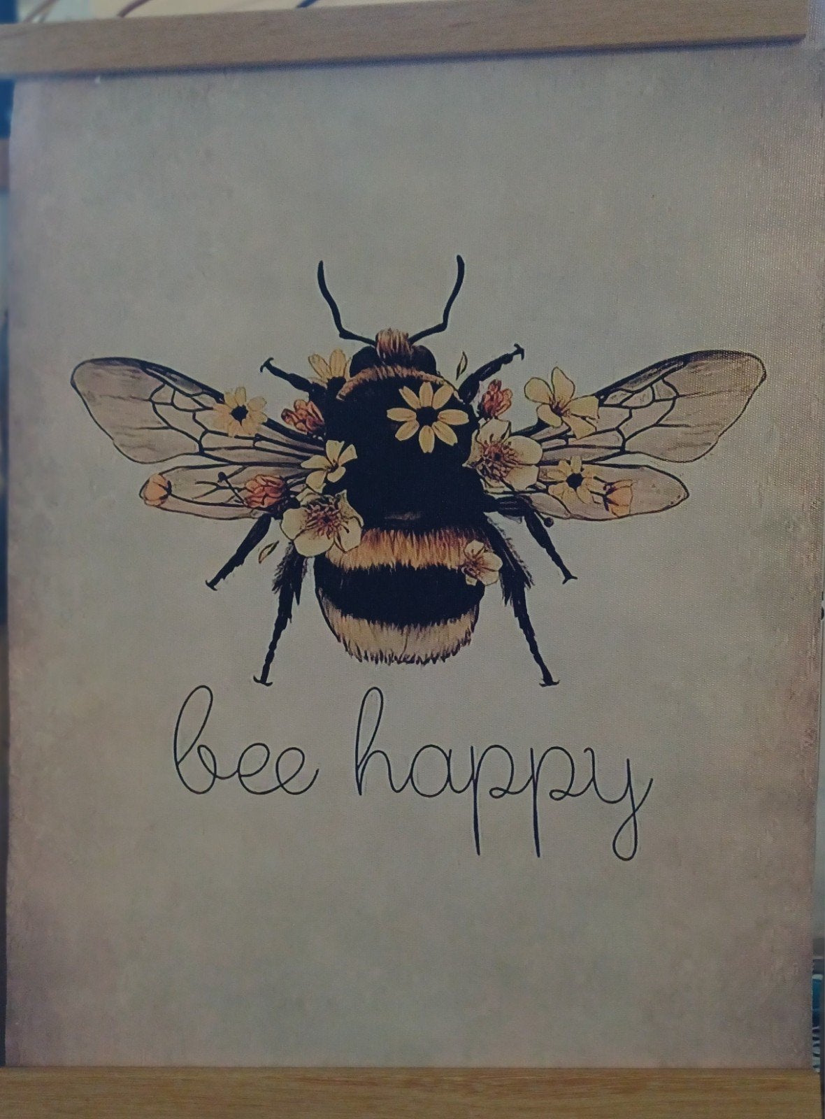 Bee Happy Canvas - Vrolijke Bij met Bloemen, 50 – 75, Minder dan 50 cm, Nieuw, Ophalen of Verzenden