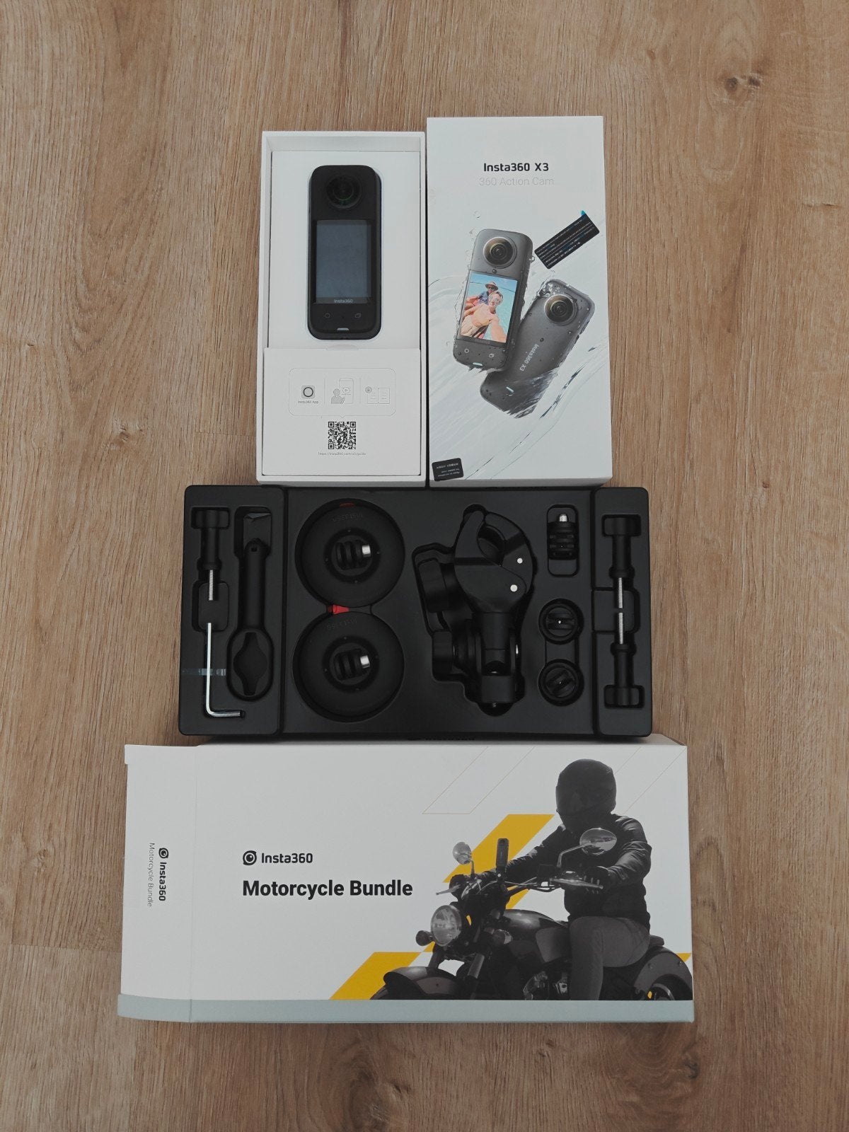 Insta360 X3 Motorcycle Bundle - Actiecamera met accessoirres, Audio, Tv en Foto, Actiecamera's, Zo goed als nieuw, Overige merken