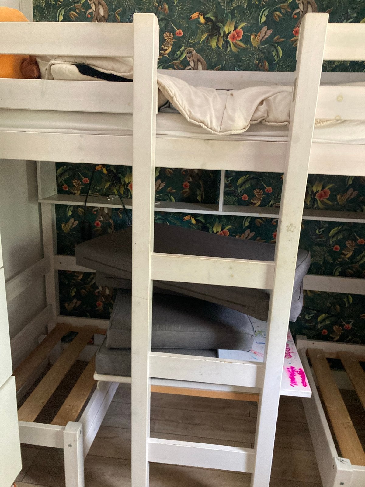 Hoogslaper met bureau en zitbankjes, Ophalen, Gebruikt, 90 cm, 160 tot 180 cm