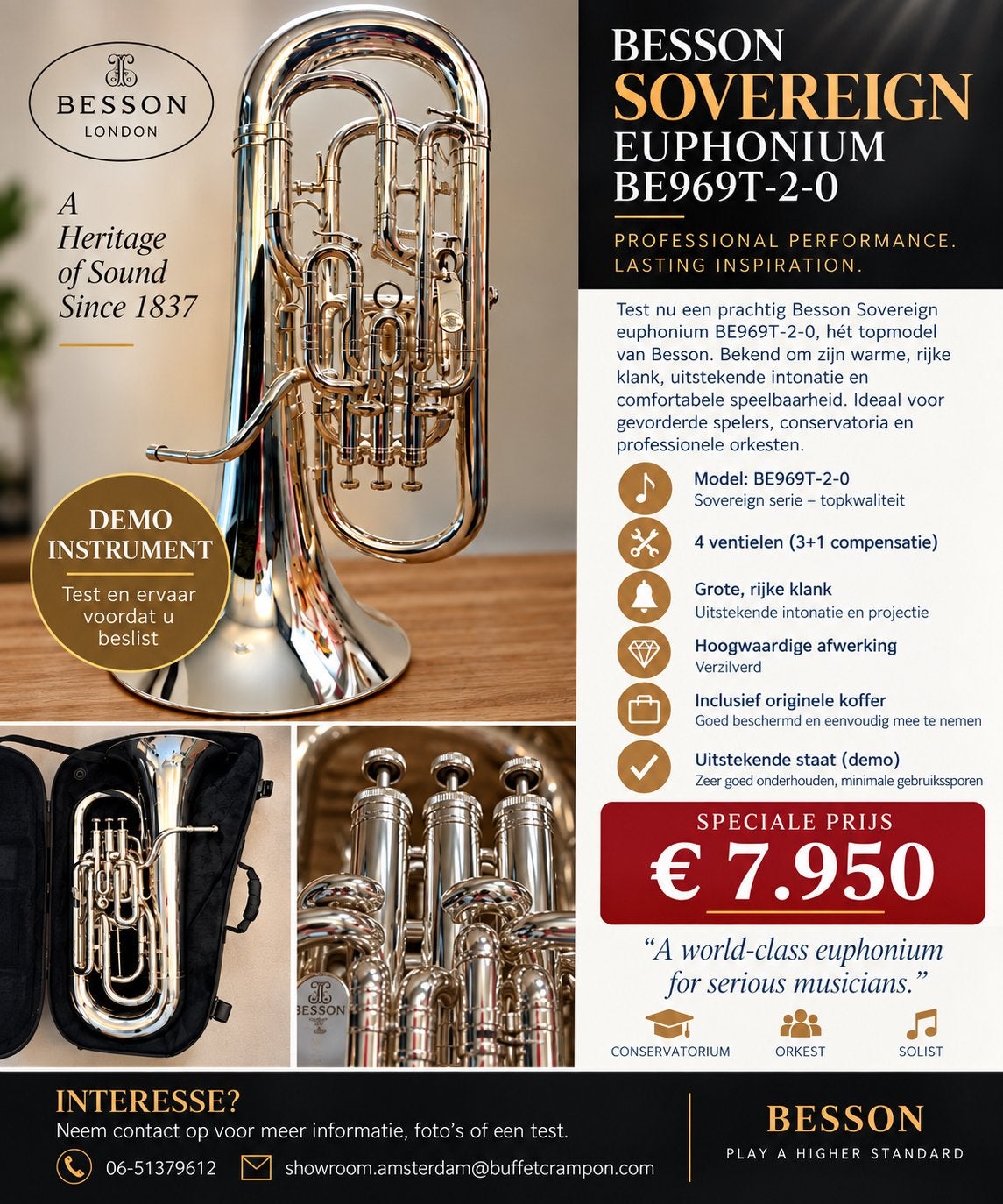 Demo Besson Sovereign Euphonium, Muziek en Instrumenten, Ophalen of Verzenden, Zo goed als nieuw, Euphonium of Tenortuba