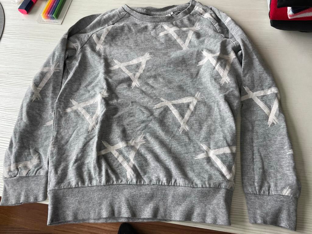 Grijze sweater met witte print, Kinderen en Baby's, Kinderkleding | Maat 122, Jongen of Meisje, Trui of Vest, Ophalen of Verzenden