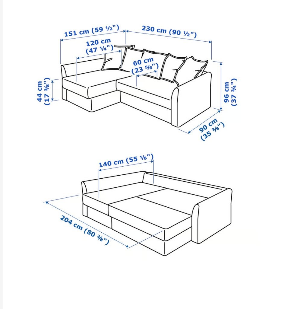 Lichtblauwe IKEA slaapbank met chaise longue, 2 jaar oud, Huis en Inrichting, Slaapkamer | Slaapbanken, Ophalen, Gebruikt, Blauw