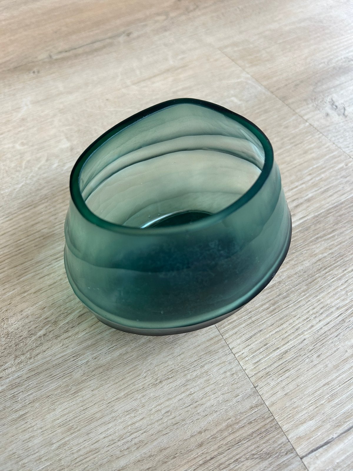 Glazen vaasje kandelaar petrol, Huis en Inrichting, 10 cm, Ophalen of Verzenden, Kandelaar, Glas