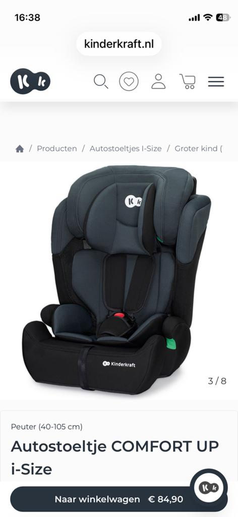 Kinderkraft Comfort Up2 I-Size Autostoel, Ophalen of Verzenden, Zo goed als nieuw, Overige merken, Autogordel