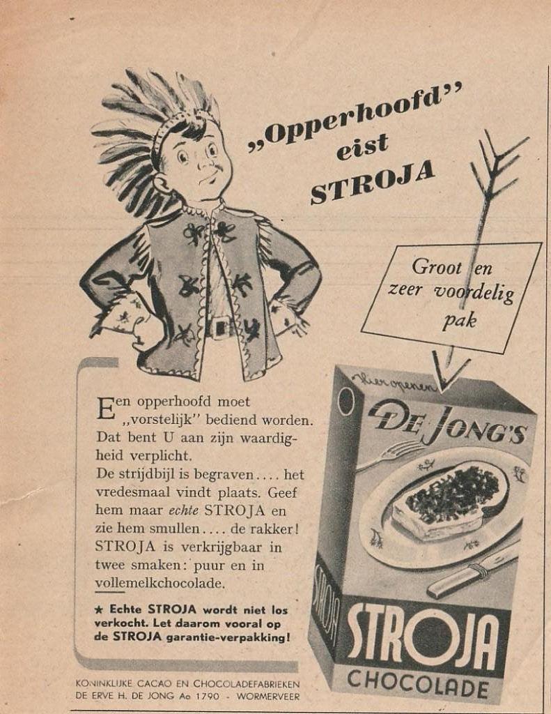 Retro reclame 1951 Stroja hagelslag jongetje in indiaantje, Verzamelen, Retro, Verzenden, Overige typen