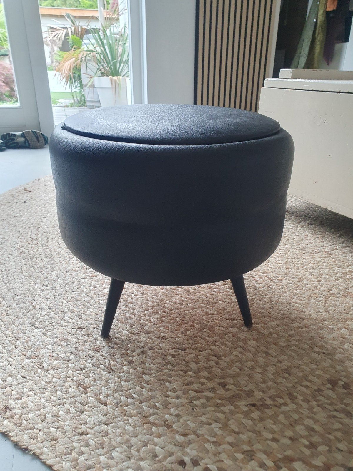 Vintage zwarte naaipoef met opbergruimte, Ophalen