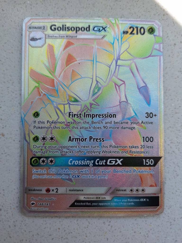 Golisopod GX Rainbow Rare Pokémon Kaart 148/147, Ophalen of Verzenden, Zo goed als nieuw, Losse kaart, Foil