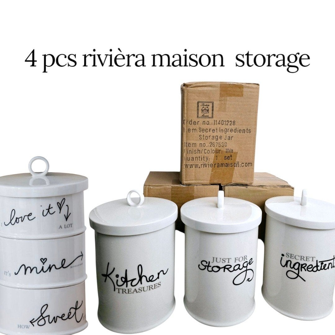 4 rivièra maison storage potten porselein, Ophalen of Verzenden, Zo goed als nieuw, Overige materialen, Pot, Bus of Blik