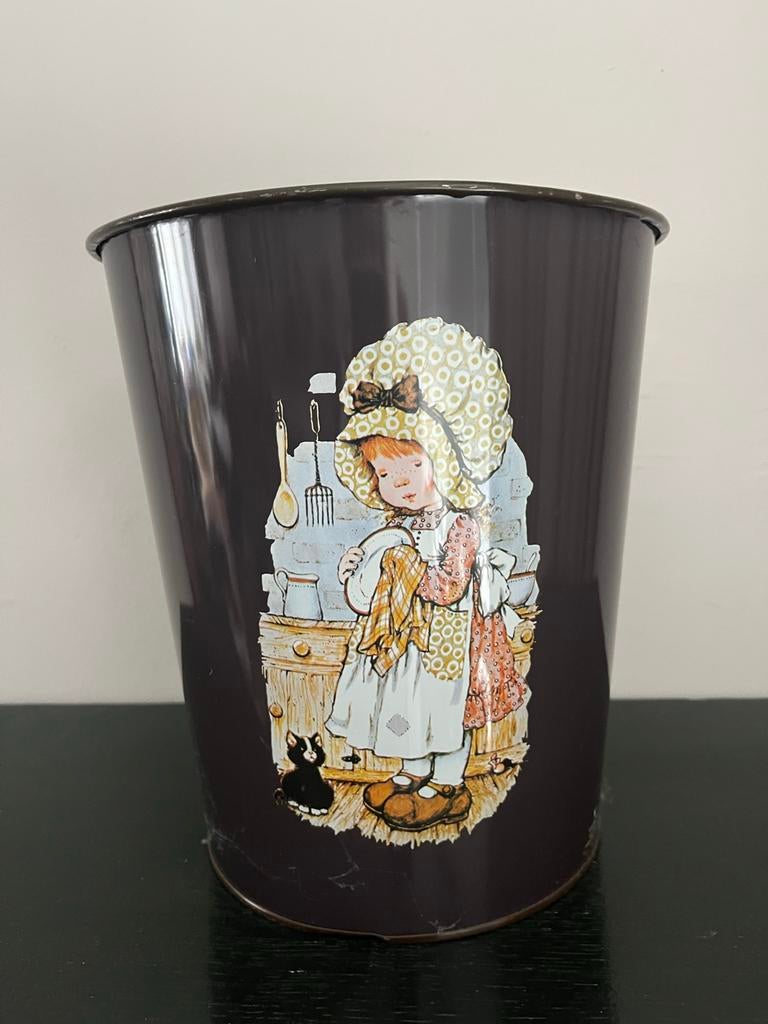 Vintage Sarah Kay prullenbak / afvalemmer, Gebruikt, Ophalen of Verzenden, Metaal, Minder dan 50 cm