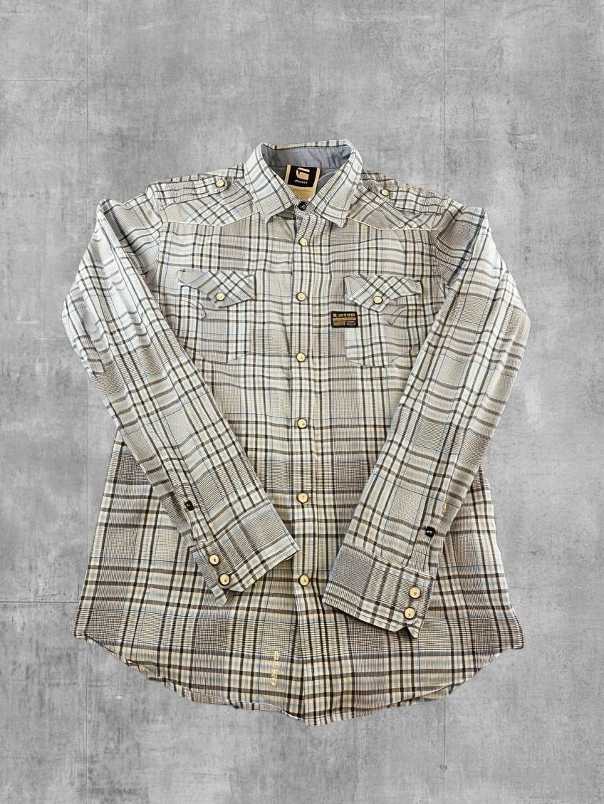 Blauwe geruite flanel blouse G-Star (houthakkersshirt /, Support@g-star.com, G-STAR C.V., Zo goed als nieuw, Halswijdte 41/42 (L)