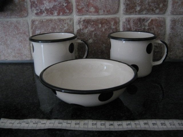 nieuw KITCHEN TREND emaille bekers en schaaltje, Overige typen, Nieuw, Ophalen of Verzenden, Metaal